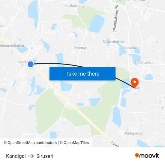 Kandigai to Siruseri map
