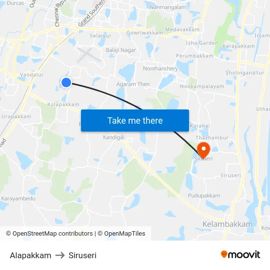 Alapakkam to Siruseri map