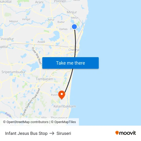 Infant Jesus Bus Stop to Siruseri map