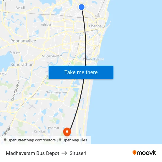 Madhavaram Bus Depot to Siruseri map