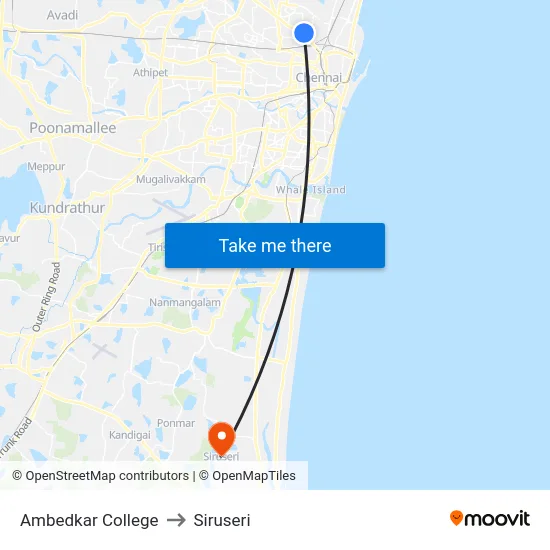 Ambedkar College to Siruseri map