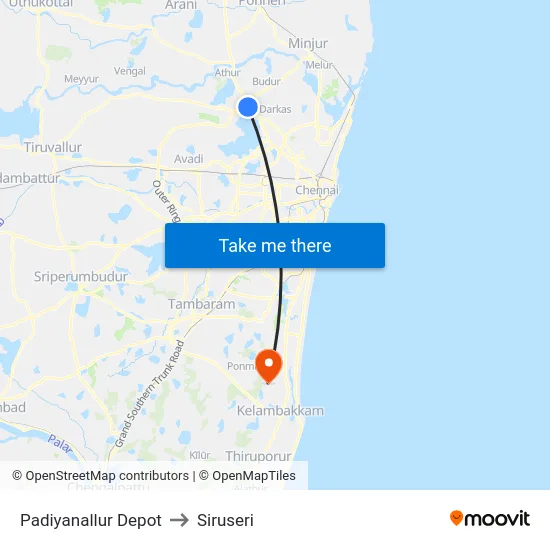 Padiyanallur Depot to Siruseri map