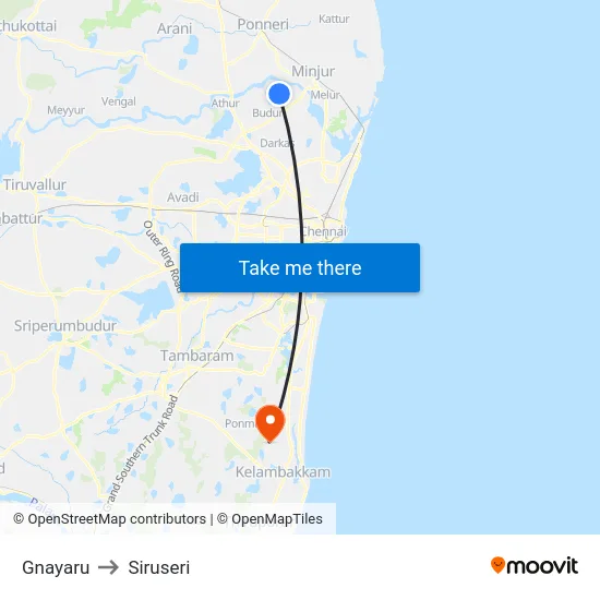 Gnayaru to Siruseri map