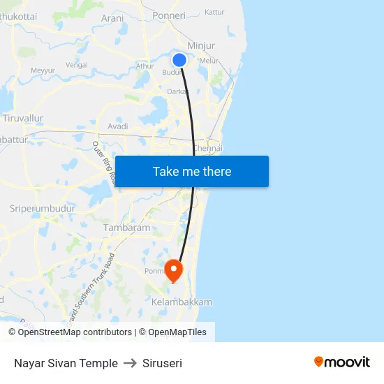 Nayar Sivan Temple to Siruseri map