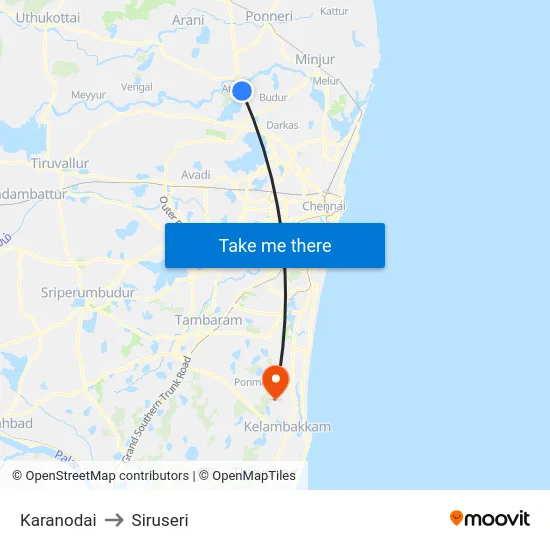 Karanodai to Siruseri map