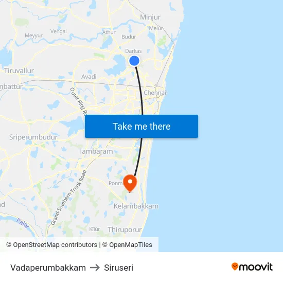 Vadaperumbakkam to Siruseri map