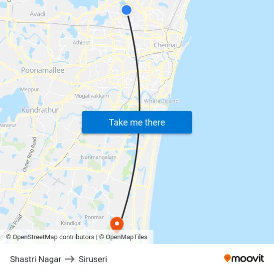 Shastri Nagar to Siruseri map