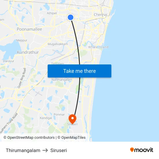 Thirumangalam to Siruseri map