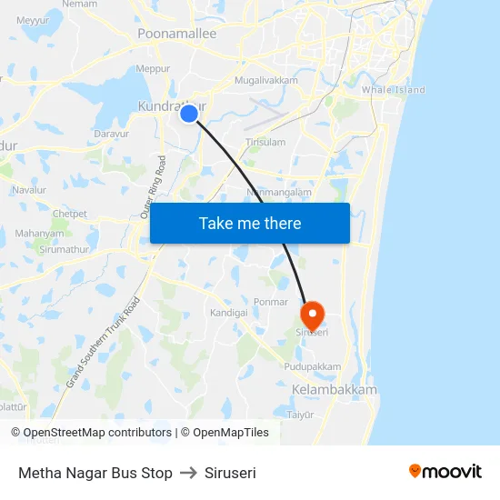 Metha Nagar Bus Stop to Siruseri map