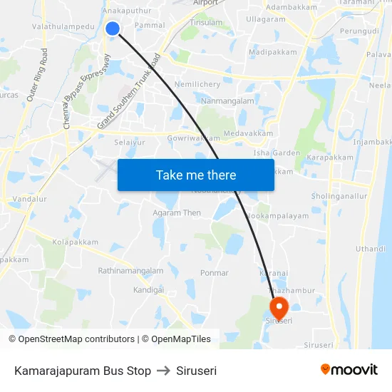 Kamarajapuram Bus Stop to Siruseri map