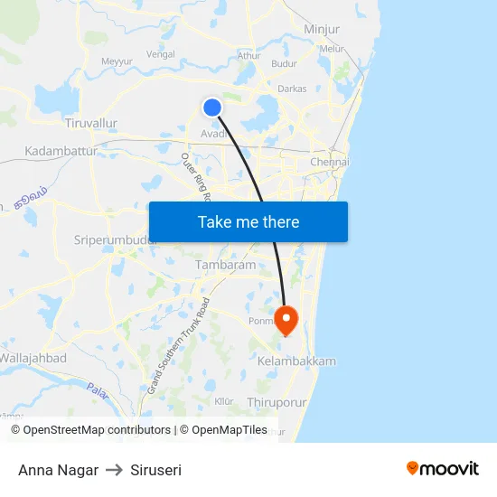 Anna Nagar to Siruseri map