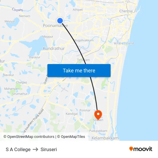 S A College to Siruseri map