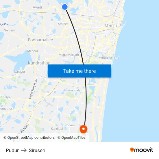 Pudur to Siruseri map