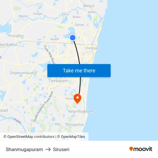 Shanmugapuram to Siruseri map