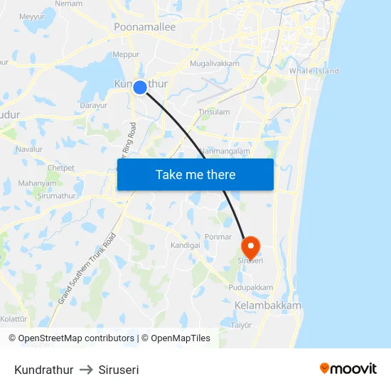Kundrathur to Siruseri map