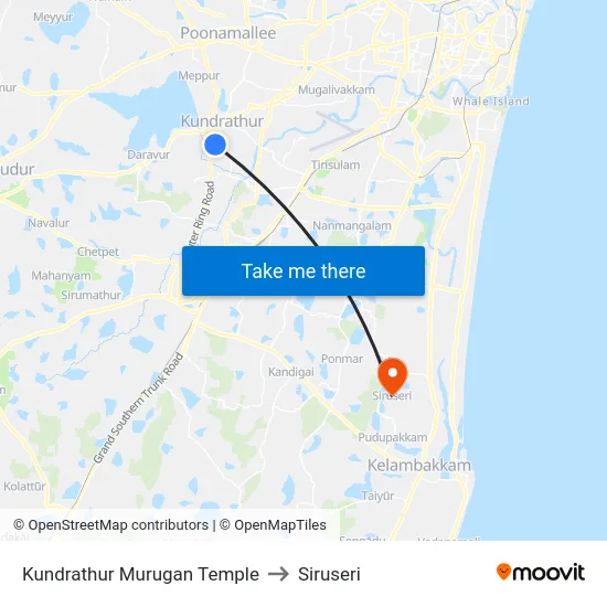 Kundrathur Murugan Temple to Siruseri map