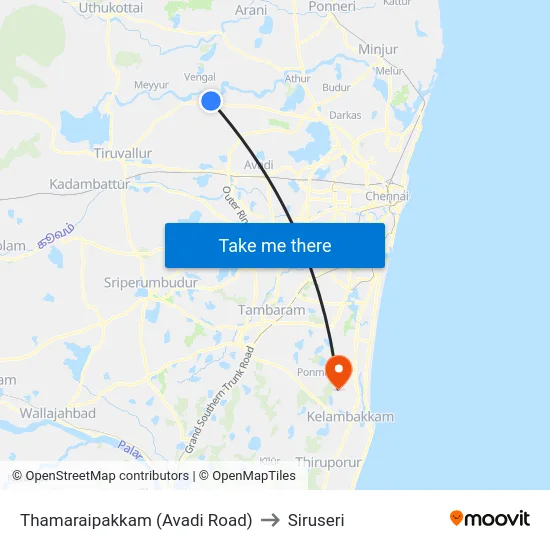 Thamaraipakkam (Avadi Road) to Siruseri map