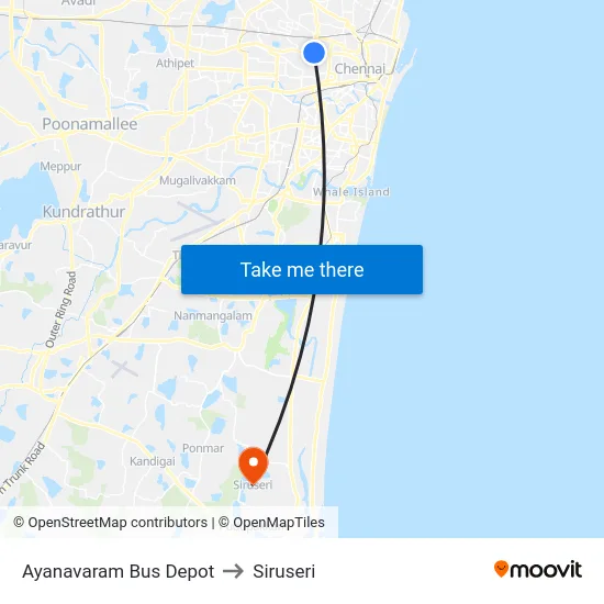 Ayanavaram Bus Depot to Siruseri map