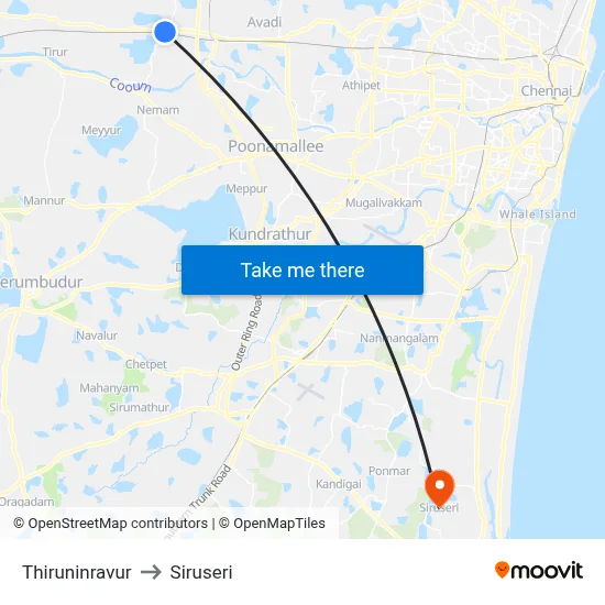Thiruninravur to Siruseri map
