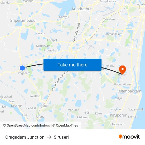 Oragadam Junction to Siruseri map
