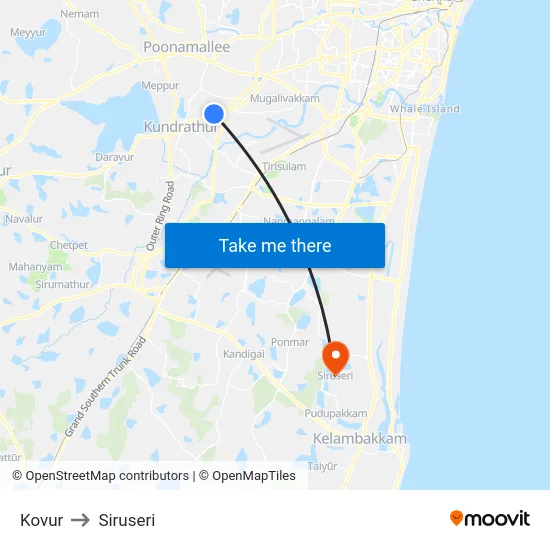 Kovur to Siruseri map