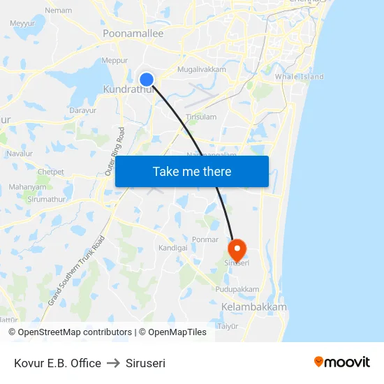 Kovur E.B. Office to Siruseri map