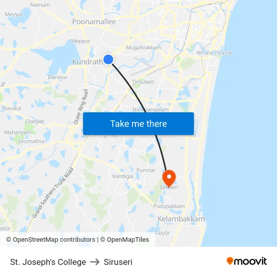 St. Joseph's College to Siruseri map