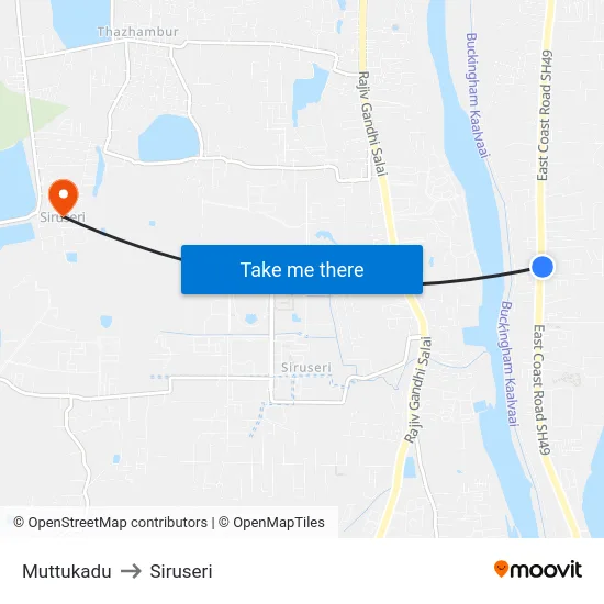 Muttukadu to Siruseri map