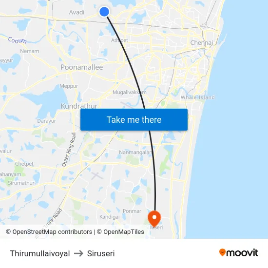 Thirumullaivoyal to Siruseri map