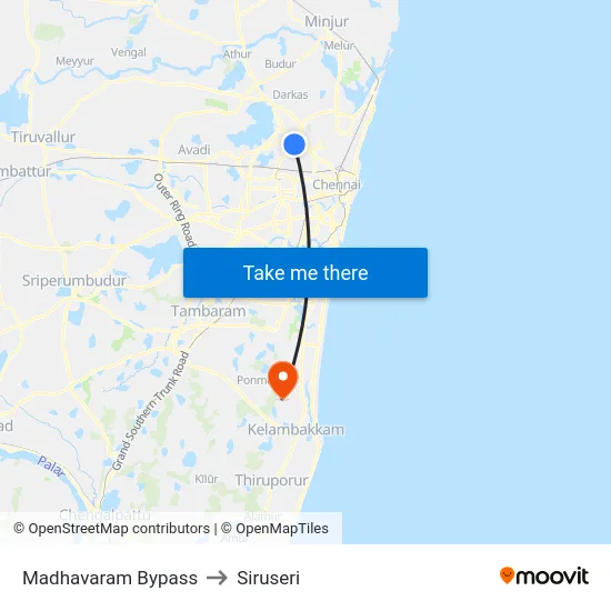 Madhavaram Bypass to Siruseri map