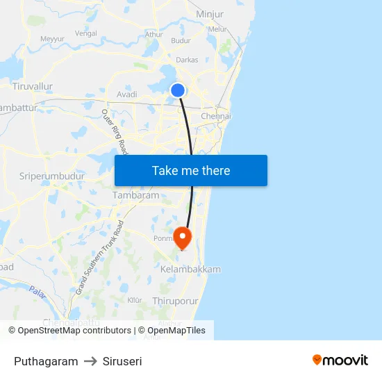 Puthagaram to Siruseri map