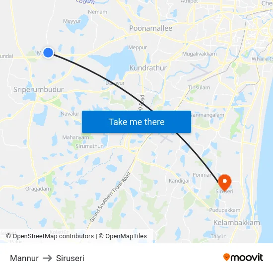 Mannur to Siruseri map