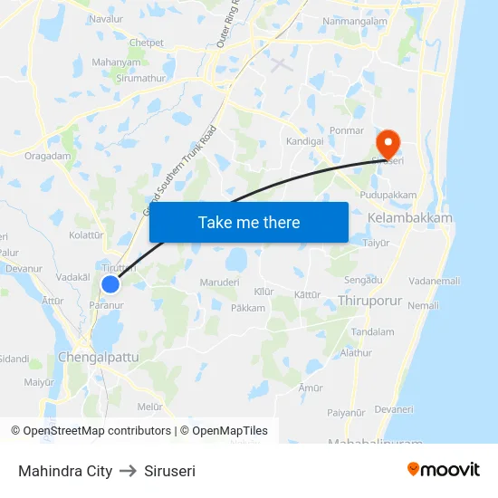 Mahindra City to Siruseri map