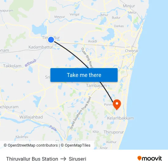 Thiruvallur Bus Station to Siruseri map