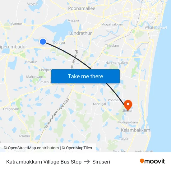Katrambakkam Village Bus Stop to Siruseri map