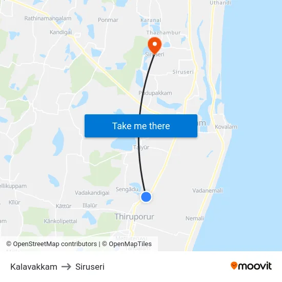 Kalavakkam to Siruseri map
