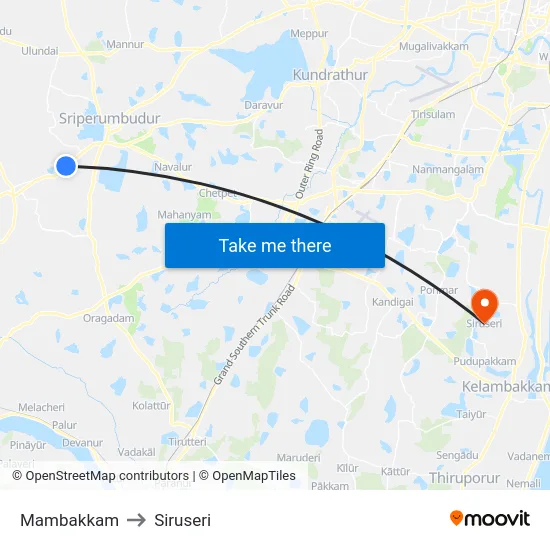 Mambakkam to Siruseri map
