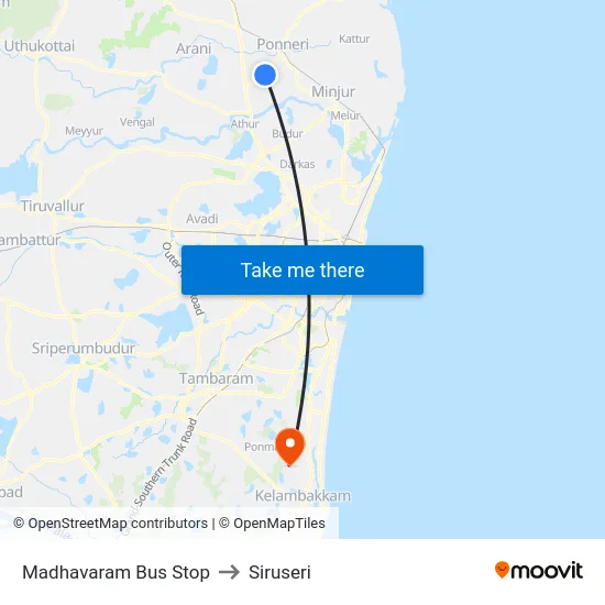 Madhavaram Bus Stop to Siruseri map