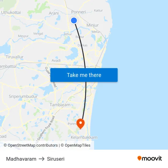 Madhavaram to Siruseri map
