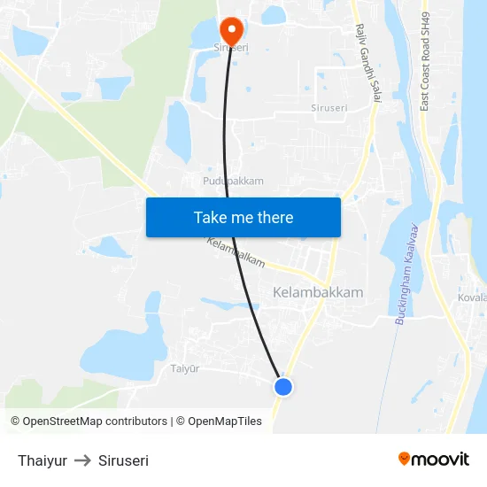 Thaiyur to Siruseri map