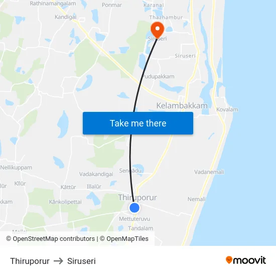 Thiruporur to Siruseri map