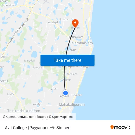Avit College (Payyanur) to Siruseri map