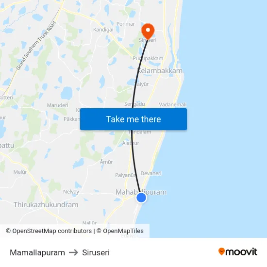 Mamallapuram to Siruseri map