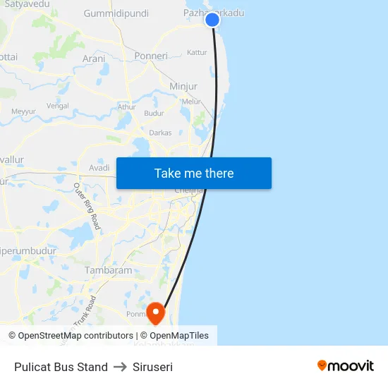Pulicat Bus Stand to Siruseri map