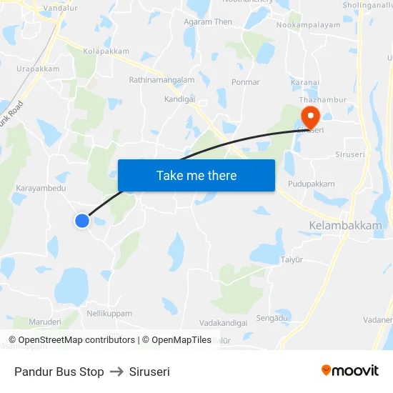 Pandur Bus Stop to Siruseri map