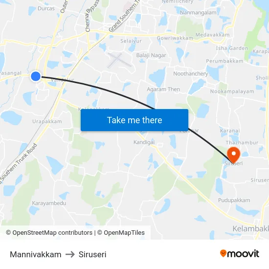Mannivakkam to Siruseri map