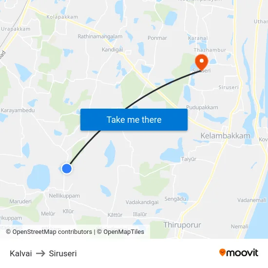 Kalvai to Siruseri map