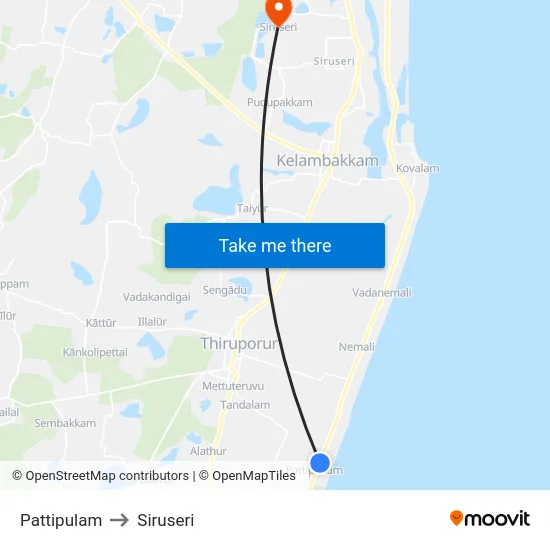 Pattipulam to Siruseri map