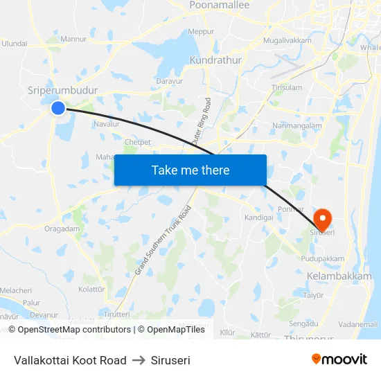 Vallakottai Koot Road to Siruseri map