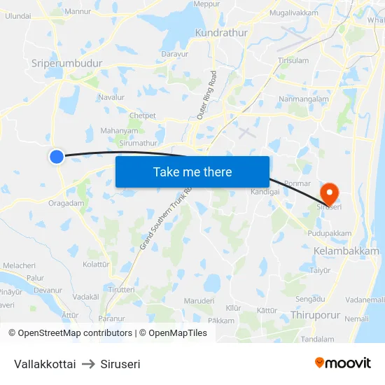 Vallakkottai to Siruseri map